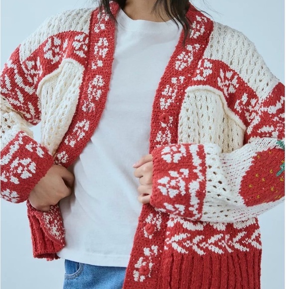 Kimchi Blue Strawberries Libby Oversized Fairisle Knit Cardigan Urban Outfitters - Picture 5 of 10